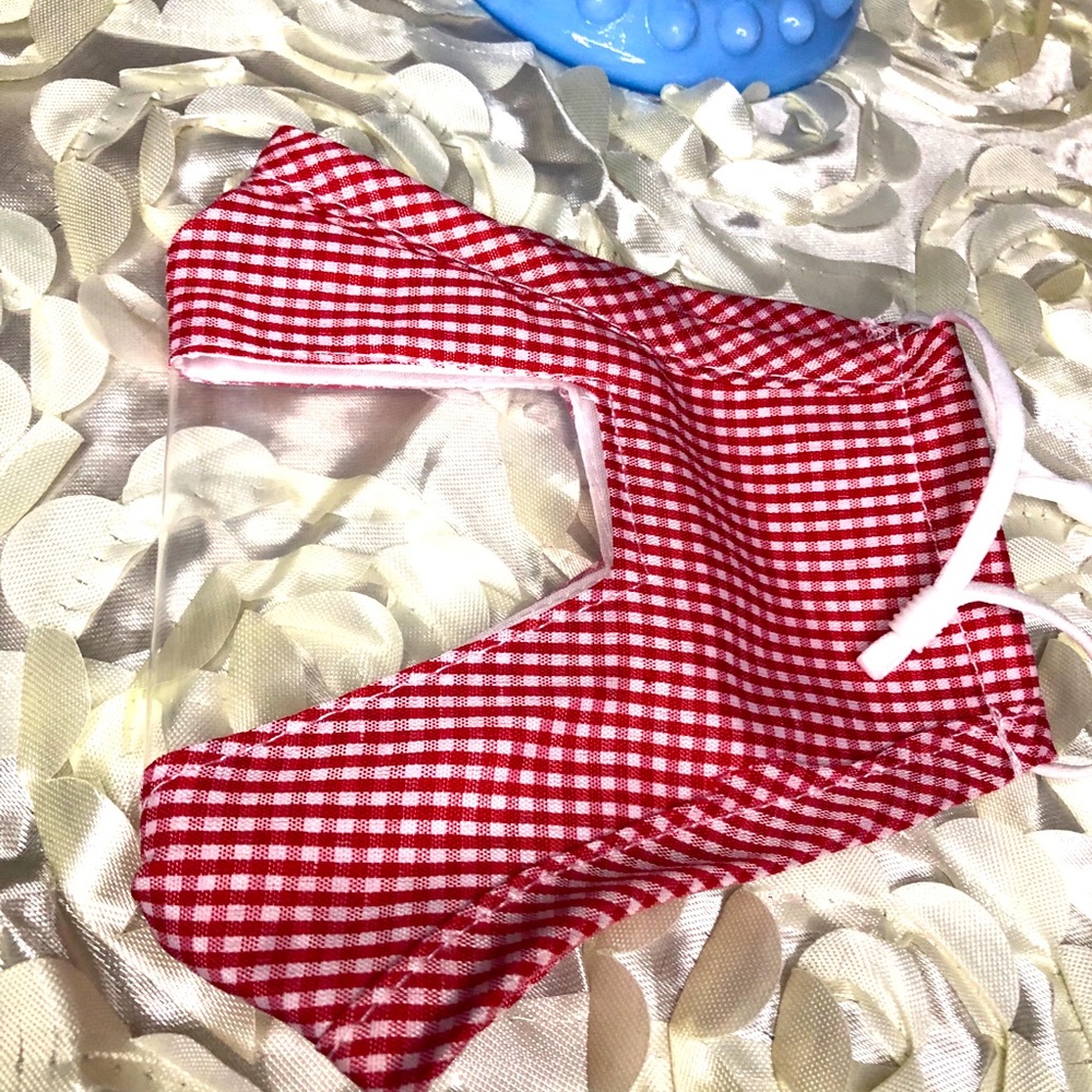 Red plaid face mask with adjustable strap